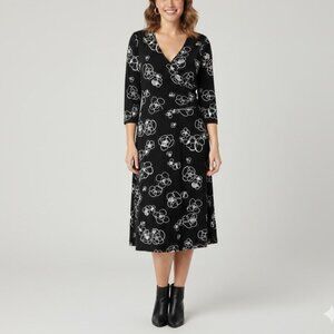 Hanna Andersson Size 12 Black & White Floral Jersey Knit Midi Faux Wrap Dress